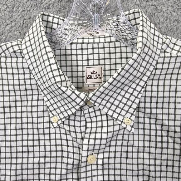 Peter Millar Men's Gray White Checker Long Sleeve Button Up Shirt Size XL - Picture 2 of 13
